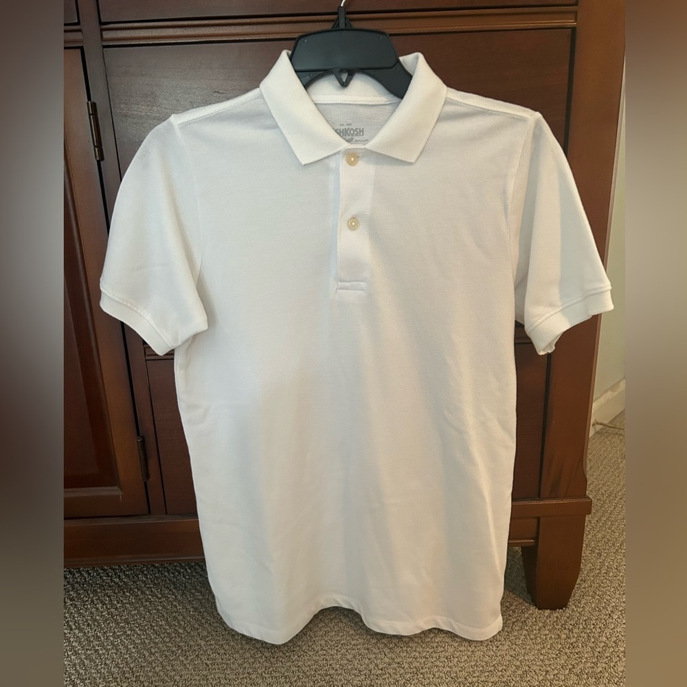 Boys White Oshkosh White Short Sleeve Polo Size 14